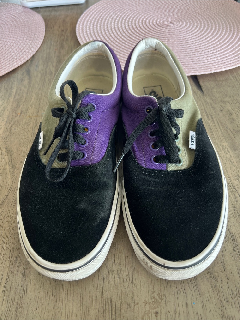 Vans Low-Top Two-Tone Canvas & Suede Sneakers — Black, Purple, Olive
